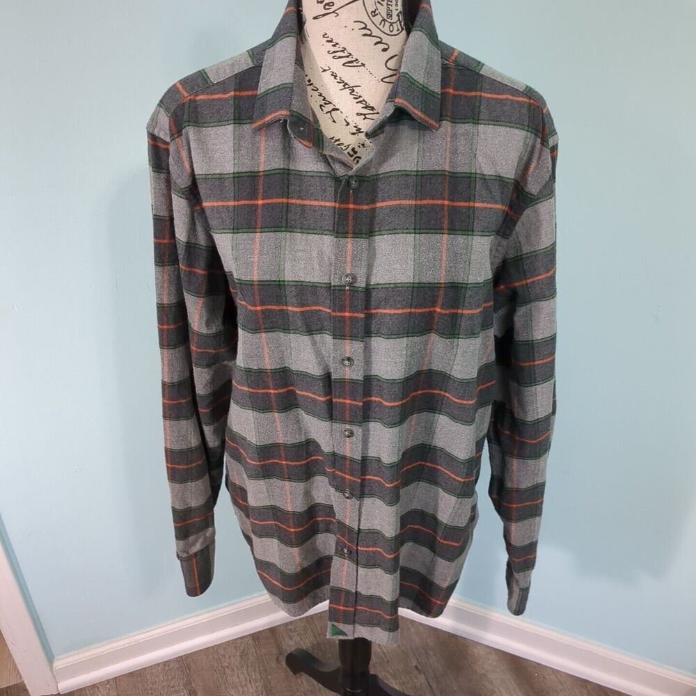 Untuckit Ribera Flannel Button Up Long Sleeve Shirt Men’s large Grey Green Orang